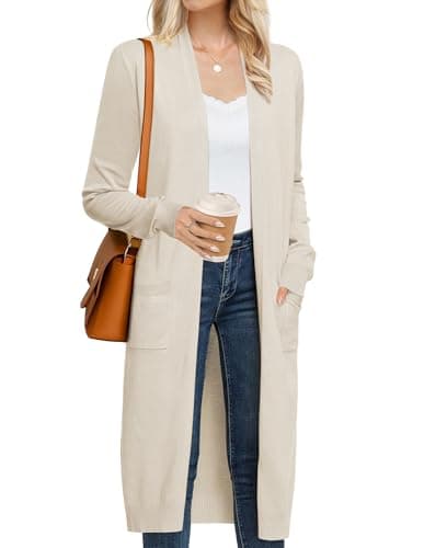 GRACE KARIN Women's 2026 Trendy Long Cardigan Sweaters Lightweight Open Front Long Sleeve Maxi Duster Coats Spring Clothes with Pockets Summer Clothing for Women (Beige,XL) - Image 1