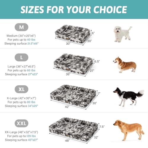 Faux Fur Orthopedic Dog Bed, Extra Large Dog Bed, Supportive Foam Pet Sofa with Waterproof Lining Cover, Washable U-Shaped Pet Couch with Anti-Slip Bottom Design, Tie-dye Grey XXL 48x32x8 inch - Thumbnail 3