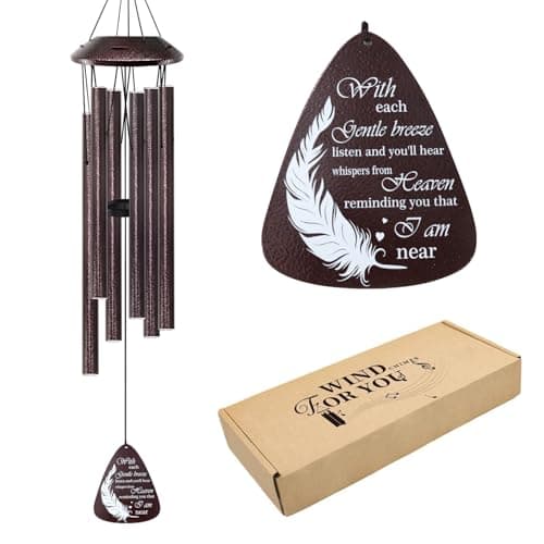 Howarmer Memorial Wind Chimes for Loss of Loved One – Sympathy Wind Chime with Saying “with Each Gentle Breeze” – Remembrance Bereavement Gift for Garden, Patio, or Outdoor Decor - Image 1