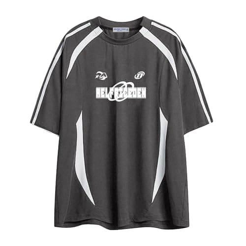 Aelfric Eden Oversized T Shirt Men 90s Shirt Unisex Streetwear Contrast Color Graphic Tees Casual Vintage Summer Tops Darkgrey X-Small
