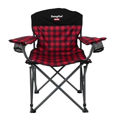 SUNNYFEEL Oversized Folding Camping Chair 800 LBS Heavy Duty for Big Tall People Red Padded Portable Collapsible Chairs with Armrest Cup Holder & Pocket for Outdoor Travel Picnic Camp Sports - Image 1