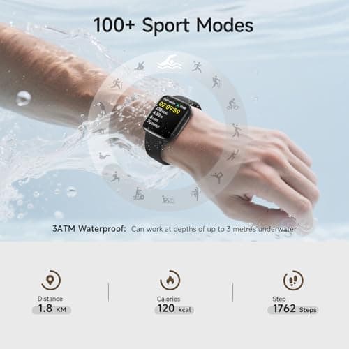 Smart Watch for Men Women, 1.85" AMOLED Ultra-Clear Screen Smartwatch Compatible iPhone/Samsung/Android, 100+ Sport Modes Fitness Tracker with Heart Rate/SpO2/Sleep Monitor 3ATM Waterproof, 2 Bands - Thumbnail 6