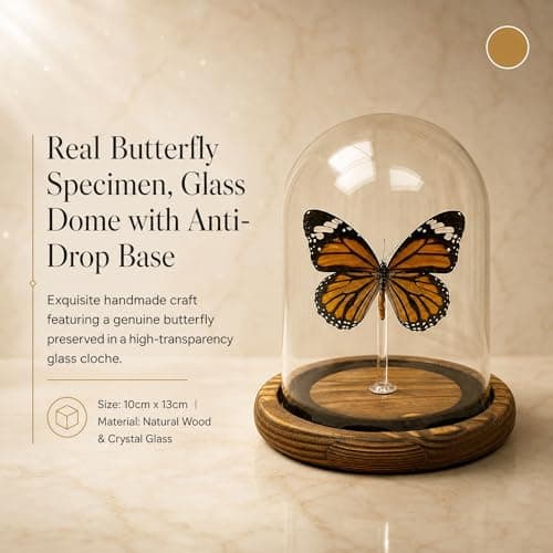 Wugakio Glass Taxidermy Butterfly Specimen Shadow Box, Butterfly Gifts for Women Girls with Glass Cover, Butterfly Decor for Bedroom Office Living Room Desk (Danaus genutia) - Thumbnail 4