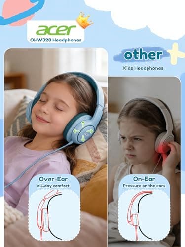 Acer Kids Headphones Wired for School - Over Ear Design, 85/94dB Safe Volume Limit, 3.5mm Jack Foldable Headphones for Toddler Boys Girls Classroom Yoto Player Chromebook Travel Green - Thumbnail 2