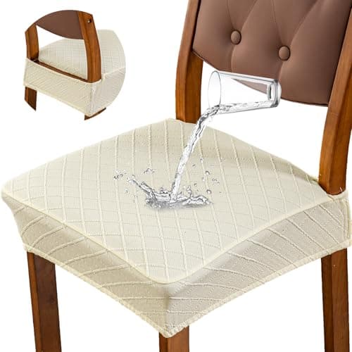 Genina Waterproof Seat Covers for Dining Room Chairs Covers Dining Chair Slipcovers Protector, No Rear Covers (Beige, 4 Pcs) - Image 1