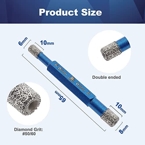Dry Diamond Tile Drill Bit - BRSCHNITT 2pcs 6/8mm 1/4",5/16" Double-Ended Diamond Hole Saw for Porcelain Tile Ceramic Stone Granite Marble,Hex Shank Drilling - Thumbnail 2