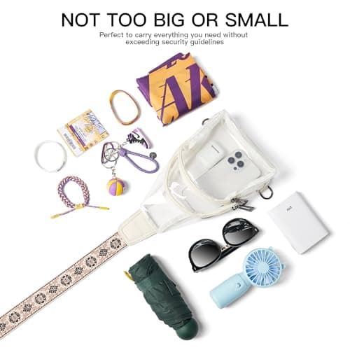 LATMAP Clear bags Stadium Approved Crossbody Fanny Pack Sling Bag Backpack Purses for Women Men for stadium events Unisex White - Thumbnail 4