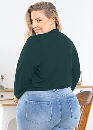 AusLook Plus Size Bolero Christmas Shrugs for Dresses Women Lightweight 3/4 Sleeve Deep Forest 4X Knit Cropped Cardigan Sweaters Open Front Coat Summer Top For Evening dresses - Thumbnail 3