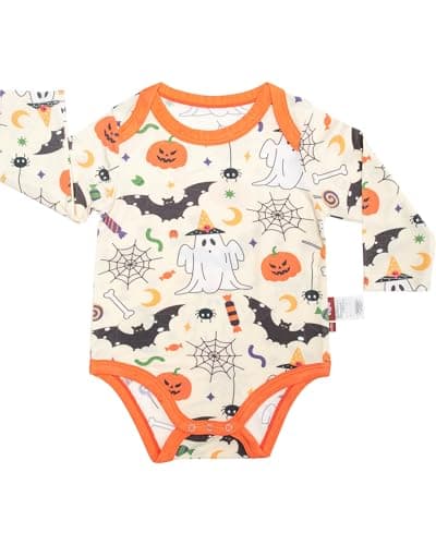 aqpa Long Sleeve Bodysuit for Baby Girls & Boys, Newborn Onesies 92% Viscose from Bamboo, Tagless Baby Clothes w/Snaps (Beige-halloween, 6-12 Months) - Image 1