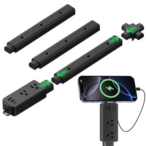 Electrical Outlet Extender Stick 8"-36" Modular Expandable Power Extender Stick 360° Access Hard-to-Reach Outlets for Home Office Dorm Room Behind Furniture,Black - Image 1