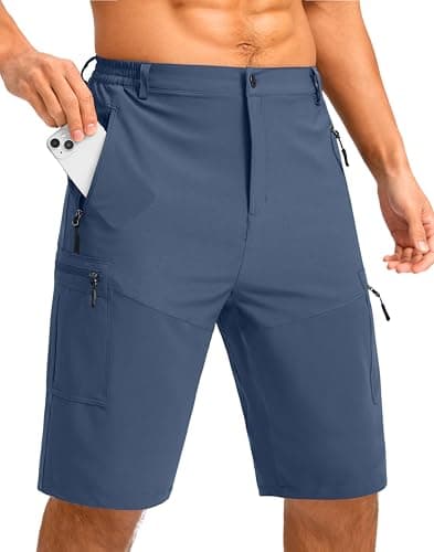 Pudolla Men's Hiking Shorts 11" Lightweight Cargo Work Shorts for Men Summer Travel Golf Casual Outdoor with 5 Pockets(Tibetan Blue XX-Large) - Image 1