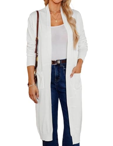 GRACE KARIN Women's 2026 Trendy Long Cardigans Sweater Lightweight Open Front Long Sleeve Maxi Duster Coats with Pockets(White,XL) - Image 1