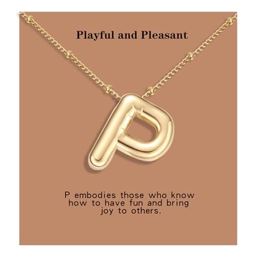 BOLAGTIER Chuncky Bubble Letter Necklace Trendy Jewelry Gift (P, Gold)