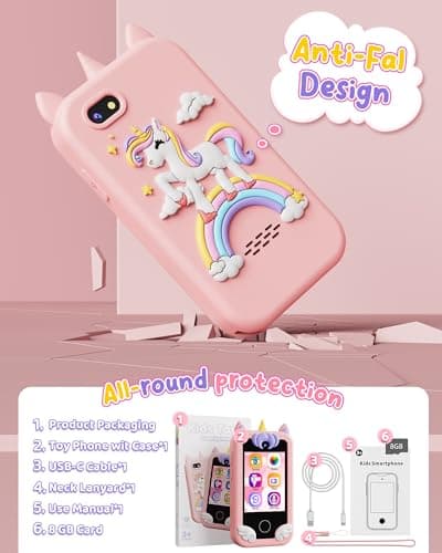 KOKODI Kids Smart Phone Toys, Birthday Gifts Unicorn Toddler Play Phone for Girls 3-10, Touchscreen HD Dual Camera Cell Phones for Kids, Travel Toys Preschool Learning Toy for Kid with 8GB SD Card - Thumbnail 5