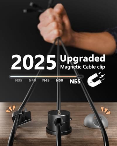 Magnetic Cord Holder 360°Rotation Cord Organizer, 6Pack Cable Clips [1s Lock] Adhesive Cable Management Desk Organizers and Accessories, Phone Charging Wire Holder for Nightstand,Car,Home Office - Thumbnail 2