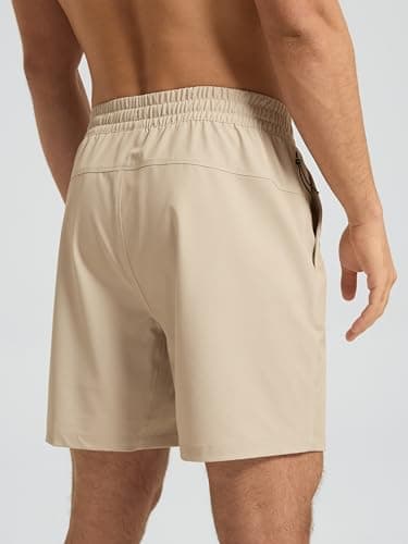 Arcweg Mens Swim Trunks 7 inch Quick Dry Athletic Shorts Casual Swimwear for Men with Mesh Liner & Zipper Pocket Light Khaki - Thumbnail 2
