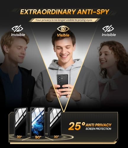 Kaiiecal for for Samsung Galaxy Z-Fold-7 Case: Military Shockproof Rugged Hinge & Privacy Screen Protector [Anti Spy] [Dual-Stand] [Anti-Fingerprint] Durable Bumper Cover for Z Fold7 5G 2025 (Black) - Thumbnail 4
