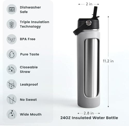 24oz Insulated Travel Water Bottle - Stainless Steel, Leakproof - Keeps Drinks Hot or Cold - for Outdoors, Sports, Bike, Gym, Marathon - Gift for Women, Men - Thumbnail 2