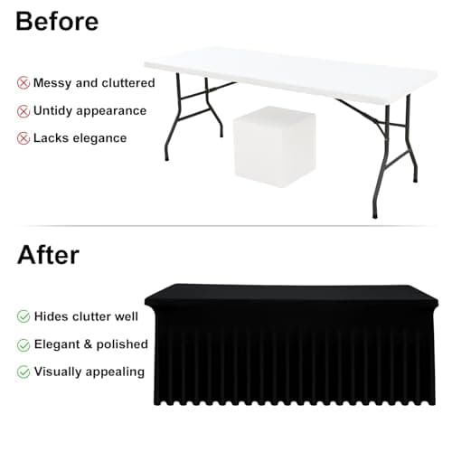 Moosfor Spandex Fitted 6FT Rectangle Tablecloth 2 Pack, Elastic Stretch Wrinkle Resistant Table Skirt, Washable Reusable Table Cover for Wedding, Banquet, Party, Events (Black, 72Lx30Wx30H Inch) - Thumbnail 4