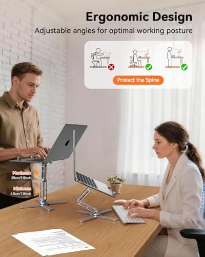 TECKNET 360° Rotating Laptop Stand for Desk, Foldable Computer Stand with Ergonomic Adjustable Height Angles, Portable Laptop Riser Holder, Easy Storage Compatible with 10-17.3" MacBook Laptops Silver - Thumbnail 3