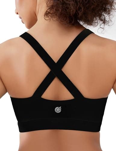 Cordaw Pickleball Sports Bras for Women High Support, Molded Cup Crisscross Back High Impact Workout Yoga Bra Black L - Image 1