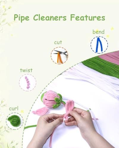 400 Pcs Pipe Cleaner Flower Kit, Pink Pipe Cleaners Bulk, 4 Color Fuzzy Sticks Set for Tulip Flowers Making, Thick Chenille Stems for Arts DIY Craft as Gift (Pink) - Thumbnail 3