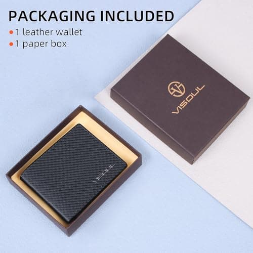 VISOUL Wallet for Men with 2 ID Windows 8 Credit Card Slots 2 Cash Compartments, Carbon Fiber Leather Bifold Mens Wallet with RFID Blocking (Carbon Fiber Black+Burgundy) - Thumbnail 6