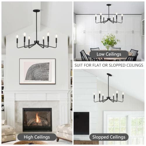 ACANER Black Chandelier for Dining Room, 6-Light Farmhouse Kitchen Light Fixtures Over Table, 26" Rustic Candle Chandelier for Bedroom, Foyer, Hall, Living Room, Entryway - Thumbnail 5