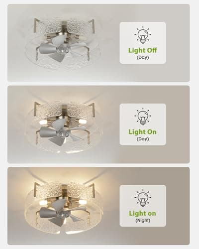 CalorHoga 20" Low Profile Caged Ceiling Fan with Light, Modern Flush Mount Ceiling Fans with Remote, Silver Fandelier Ceiling Fan with Reversible DC Motor, Small Ceiling Fans for Bedroom Living Room - Thumbnail 4