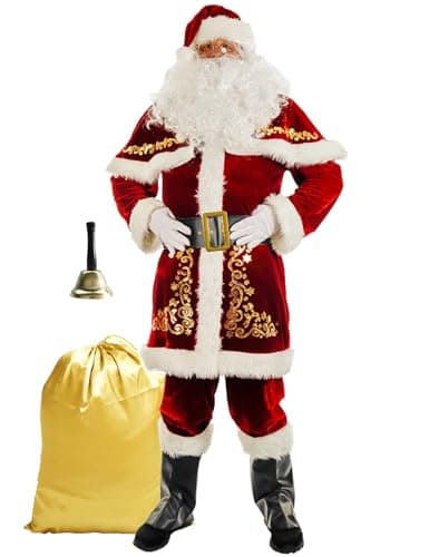 ACH Santa Suit for Men Santa Claus Costume Adult 12pcs Professional Deluxe Velvet Santa Outfit Christmas Holiday Party Cosplay Set S - Image 1