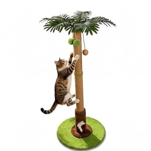 RPZ Palm Tree Cat Scratching Post for Indoor Cats, Tall Sisal Cat Scratcher Tree with Sturdy Base, Cute Cat Scratch Post for Kittens & Adult Cats - Image 1