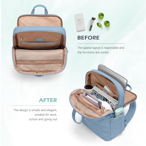 GOLF QUALITY Slim Laptop Backpack for Women, Lightweight Business Backpack for Women Computer Bag Purse for Commuting, Fit 14Inch, Lake Blue - Thumbnail 3