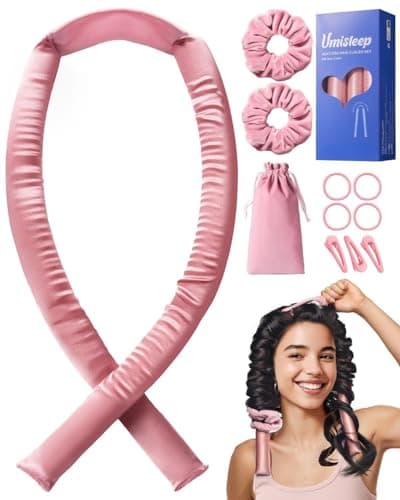 Umisleep 22 Momme Mulberry Silk Heatless Curls Overnight, Heatless Hair Curler to Sleep In, for Women Long Hair, Hair Care Roller Gift Set, Upgraded Soft with Clips & Scrunchies, Pink - Image 1
