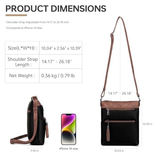 Kiss Sea Womens Crossbody Purse Leather Travel Cross Body Purse with Tassel and Adjustable Strap Black Brown - Thumbnail 5