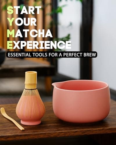 20OZ Matcha Whisk Set - 5PCS Matcha Set Includes Macha Bowl with Spout, Bamboo Whisk with Ceramic Holder, Bamboo Scoop and Sifter, Matcha Kit for Ceremony, Gift for Matcha Lovers (Blush Pink) - Thumbnail 4