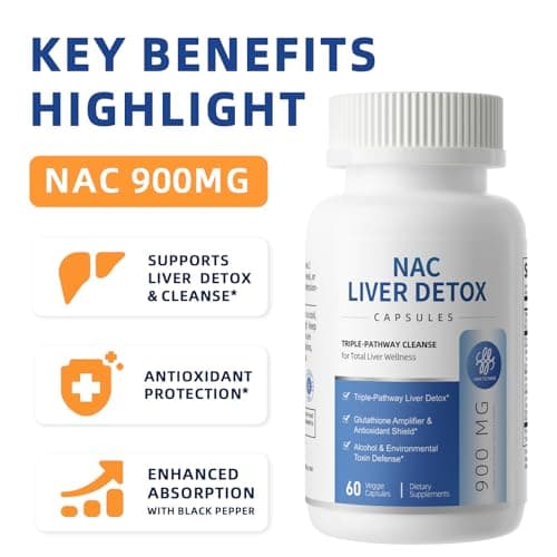 NAC Supplement 900 mg – Liver Cleanse Detox & Repair, Antioxidant & Cellular Health, Alcohol Defense Support – N-Acetyl Cysteine Capsules with Milk Thistle, Turmeric, Dandelion & Artichoke – 60 Count - Thumbnail 2