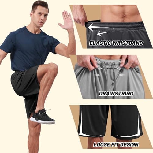 BOOJO Men's Athletic Gym Shorts - Quick Dry Black Casual Basketball Shorts with Pockets for Running Workout Activewear - Thumbnail 4