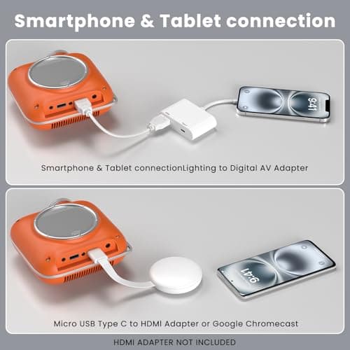 HOMPOW Mini Projector with Two -Way Bluetooth, Portable Projector for Home Theater Use, Support 1080P for Indoor/Outdoor, Movie Projector Compatible with HDMI, USB, Laptop, TV Stick (Orange) - Thumbnail 3