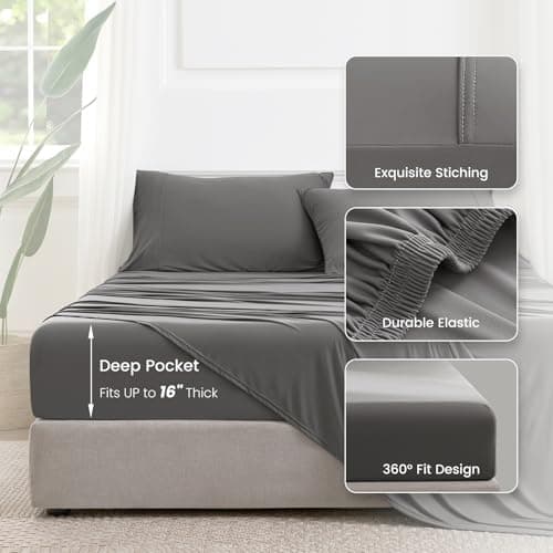 Dream Valley Cooling Sheets King Size, Cooling Fitted Breathable Bed Sheets & Flat Sheet with 2 Pillowcases-4 PCS for Night Sweats & Hot Sleepers, Q-Max >0.45 Aerocool, Deep Pocket 16",Gunmetal - Thumbnail 6