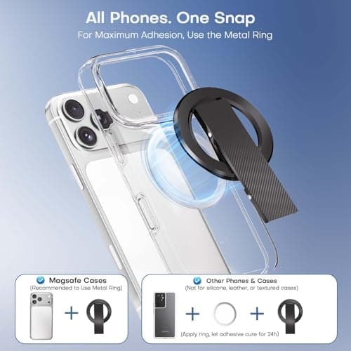 SINCEHOLY for MagSafe Phone Grip, Magnetic Phone Grip with Silicone Finger Strap & Dual-axis Adjustable Kickstand, Magnetic Phone Stand Ring Holder for Mag Safe iPhone 17/16/15/14/13/12 Series, Black - Thumbnail 6