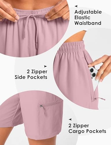 Cyasundent Women's 7" Hiking Cargo Shorts Lightweight Stretch Quick Dry Athletic Golf Summer Bermuda Shorts for Women (Pink_XL) - Thumbnail 4