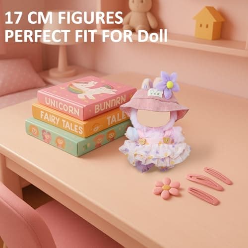3 Sets of Clothes for Doll - 17cm Dolls Clothes Handmade Crochet Outfit for Hat, Top & Accessories Set for Cute Figures (No Doll) - Thumbnail 5