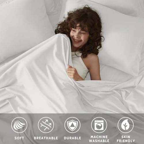 USXIBEI King Size Sheets Set - 6 Piece Luxuriously Soft & Cooling Sheets King Size - Ultra Soft 16" Deep Pocket King Sheet Set - Fitted Sheet & Pillowcase Sets (King White) - Thumbnail 4