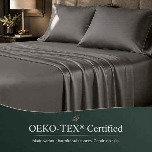 HYPREST Egyptian Cotton California King Sheets - 18 Inch Deep Pocket Cal King Size, Luxury Soft & Crisp Bed Sheets Set, Oeko-TEX Certified, Durable Cooling Hotel Bedding, Grey - Thumbnail 2