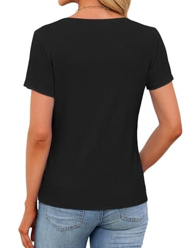 Womens Short Sleeve Tops Stretchy Scoop Neck Henley T-Shirts Ribbed Shirts Fitted Casual Basic Top T-Shirts Soft Summer Shirts 2026 Black XL - Thumbnail 5