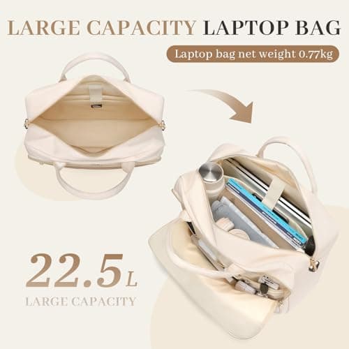 MDODO Large Laptop Bag for Women Men Computer Briefcase Messenger Handbag Shoulder Crossbody Laptop Tote Bag for Work Teacher Office Travel Business, 15.6 Inch, 22.5 L, Beige - Thumbnail 4