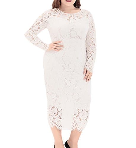 Eternatastic Women's Floral Lace Long Sleeve Plus Size Lace Dress White1 XXL - Image 1