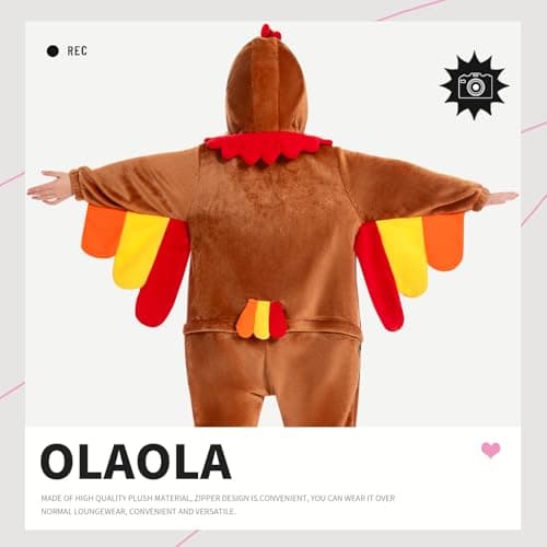 OLAOLA Turkey Kids Onesie, Thanksgiving Unisex Animal Onesies, Plush Cosplay Pajamas for Girls Boys, One Piece Sleepwear Halloween Costume - Thumbnail 2