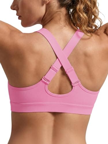 Aoysky Womens Criss Cross Back Sports Bras Racerback V Neck Adjustable Straps Medium Support Yoga Workout Crop Top Pink - Image 1