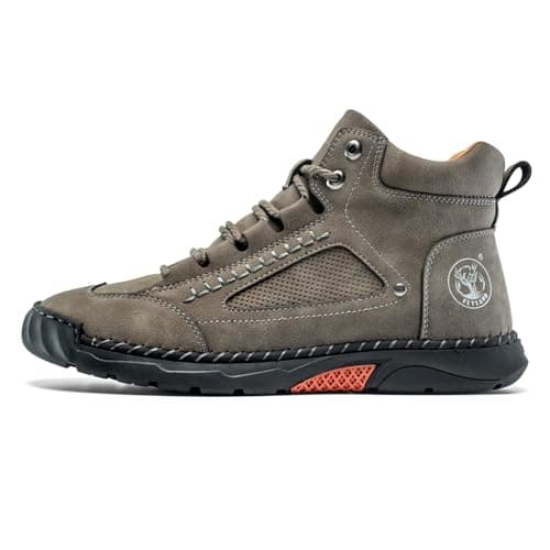 FLYLAND Men's Handmade Faux Leather Chukka Boots, Mid Top Lace-Up Casual Sneaker Boots, Non-Slip Rubber Outsole for Walking & Driving Grey-8 - Thumbnail 2